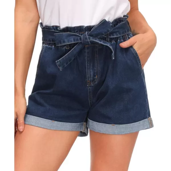 GRACE KARIN Women Bowknot Tie Waist Summer Casual Shorts with PocketsDark Bluejean