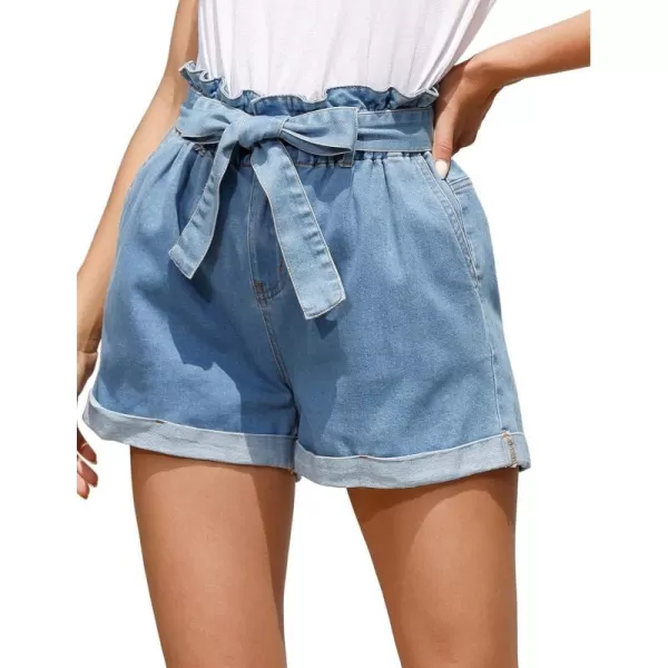 GRACE KARIN Women Bowknot Tie Waist Summer Casual Shorts with PocketsLight Bluejean