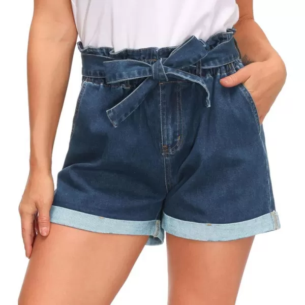 GRACE KARIN Women Bowknot Tie Waist Summer Casual Shorts with PocketsMedium Bluejean