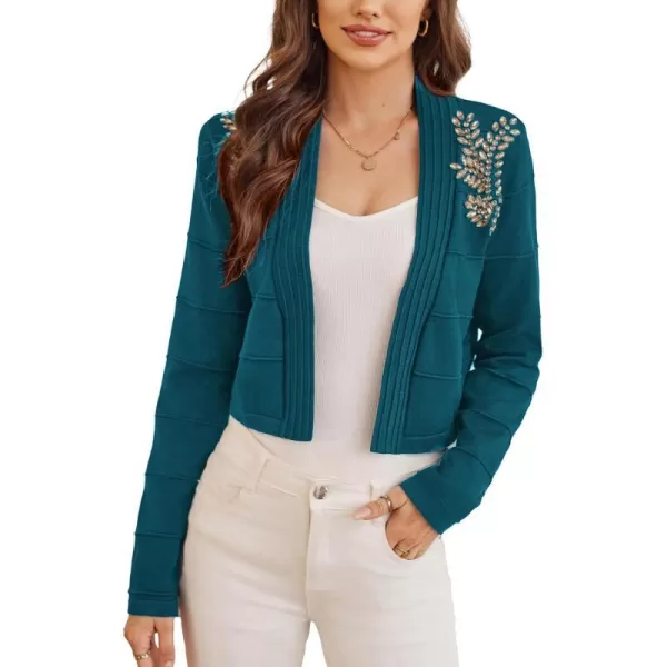 GRACE KARIN Women Cropped Cardigan Long Sleeve Lightweight Bolero Shrugs Elegant Sweater Tops with Rhinestone SXXLBluerhinestone