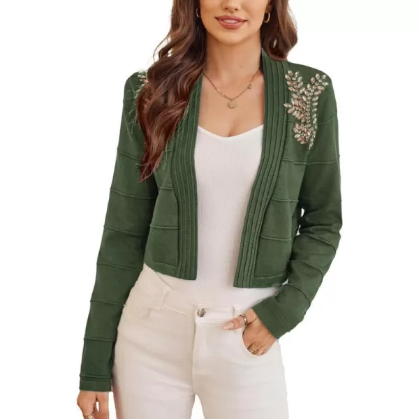 GRACE KARIN Women Cropped Cardigan Long Sleeve Lightweight Bolero Shrugs Elegant Sweater Tops with Rhinestone SXXLGreenrhinestone