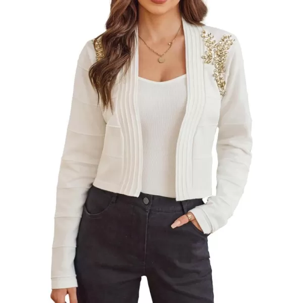 GRACE KARIN Women Cropped Cardigan Long Sleeve Lightweight Bolero Shrugs Elegant Sweater Tops with Rhinestone SXXLIvory Whiterhinestone