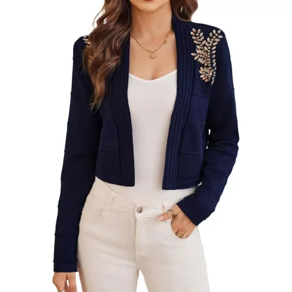 GRACE KARIN Women Cropped Cardigan Long Sleeve Lightweight Bolero Shrugs Elegant Sweater Tops with Rhinestone SXXLNavy Bluerhinestone