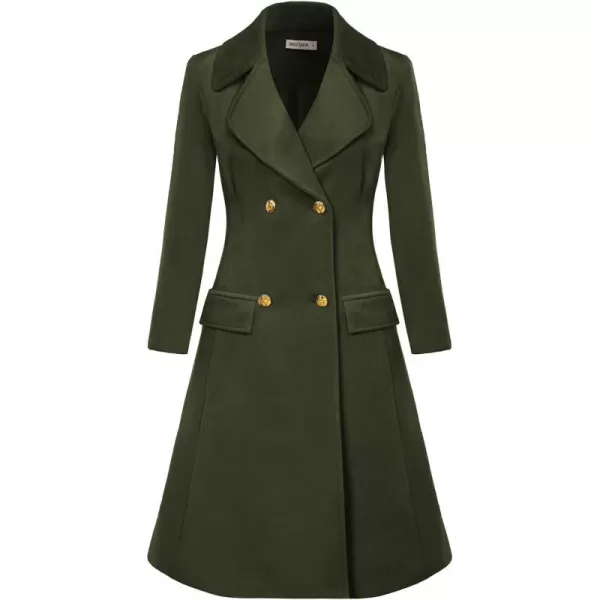 GRACE KARIN Women Double Breasted Pea Coats Lapel Fall Winter Pocket Trench Overcoat Jacket OutwearArmy Green