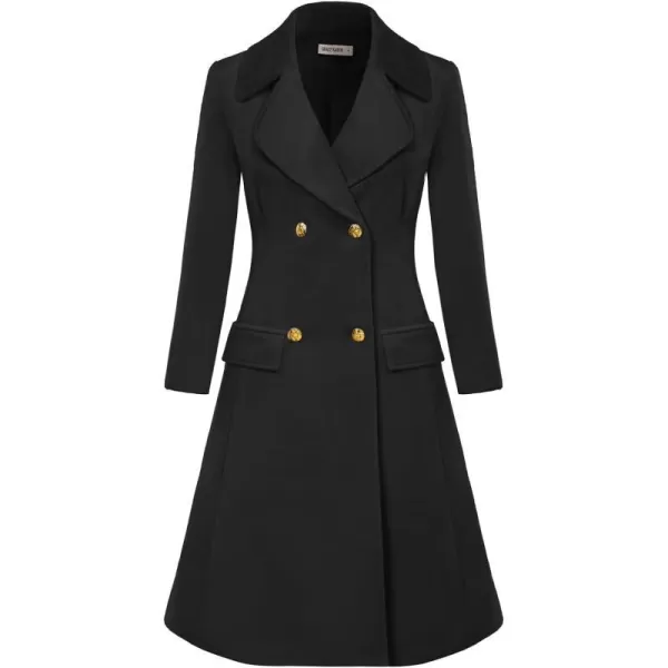 GRACE KARIN Women Double Breasted Pea Coats Lapel Fall Winter Pocket Trench Overcoat Jacket OutwearBlack