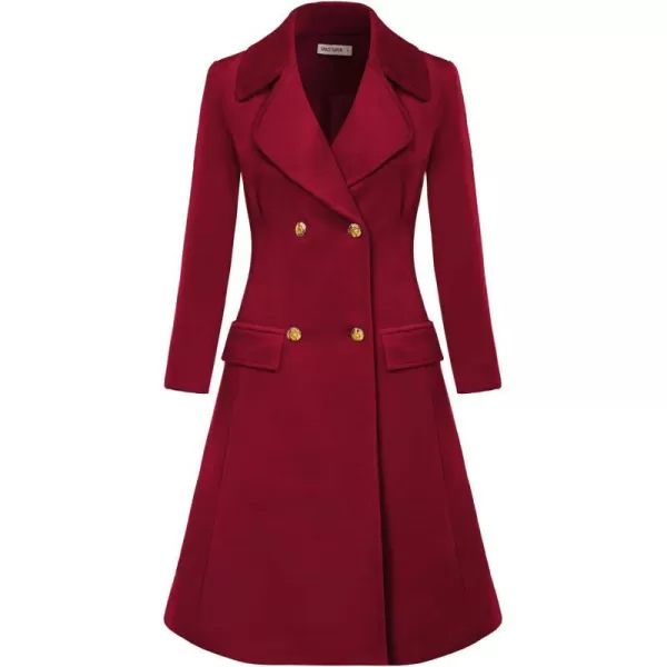 GRACE KARIN Women Double Breasted Pea Coats Lapel Fall Winter Pocket Trench Overcoat Jacket OutwearWine Red