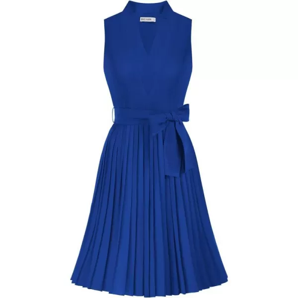 GRACE KARIN Women Elegant Pleated Swing Dress Solid Sleeveless VNeck Work DressRoyal Blue