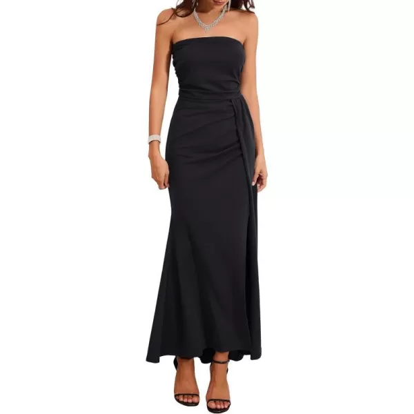 GRACE KARIN Women Formal Wedding Guest Dresses Slit Drape Maxi Bodycon Dress with Detachable Spaghetti StrapBlack