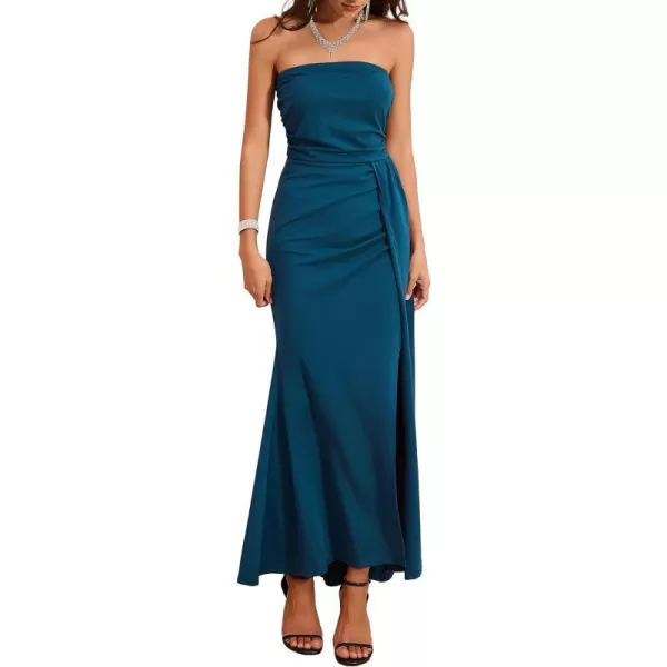 GRACE KARIN Women Formal Wedding Guest Dresses Slit Drape Maxi Bodycon Dress with Detachable Spaghetti StrapBlue