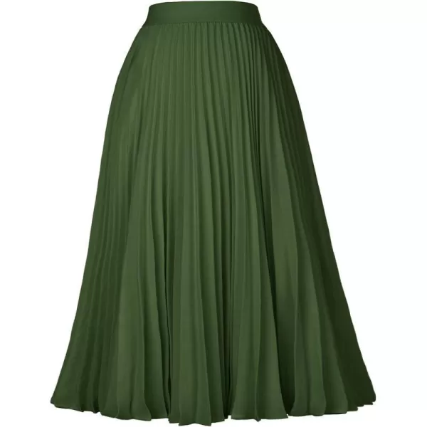 GRACE KARIN Women High Elastic Waist Pleated Chiffon Skirt Midi Swing Aline SkirtsAmry Green