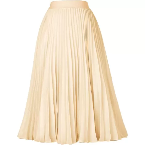 GRACE KARIN Women High Elastic Waist Pleated Chiffon Skirt Midi Swing Aline SkirtsApricot