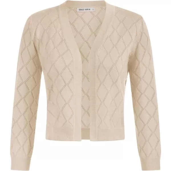 GRACE KARIN Women Lightweight 34 Sleeve Bolero Cardigan V Neck Open Front Shrug Sweater HollowOutBeigecrochet