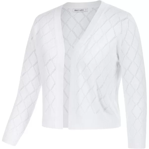 GRACE KARIN Women Lightweight 34 Sleeve Bolero Cardigan V Neck Open Front Shrug Sweater HollowOutWhitecrochet