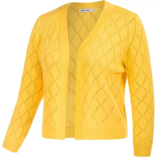 GRACE KARIN Women Lightweight 34 Sleeve Bolero Cardigan V Neck Open Front Shrug Sweater HollowOutYellowcrochet