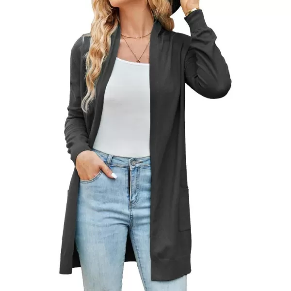 GRACE KARIN Women Lightweight Cardigan Sweaters with Pocket Long Sleeve ShrugsDark Gray