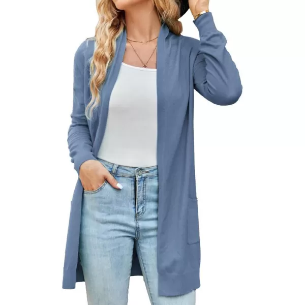 GRACE KARIN Women Lightweight Cardigan Sweaters with Pocket Long Sleeve ShrugsDark Grayblue