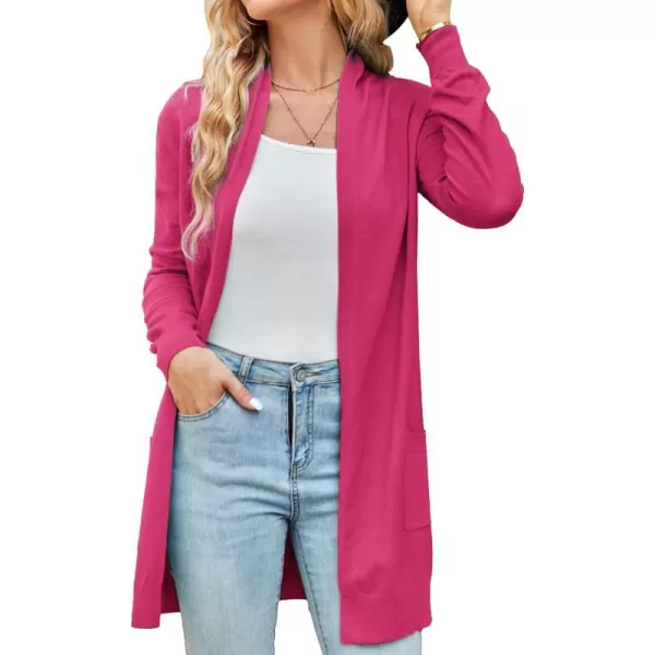 GRACE KARIN Women Lightweight Cardigan Sweaters with Pocket Long Sleeve ShrugsHot Pink