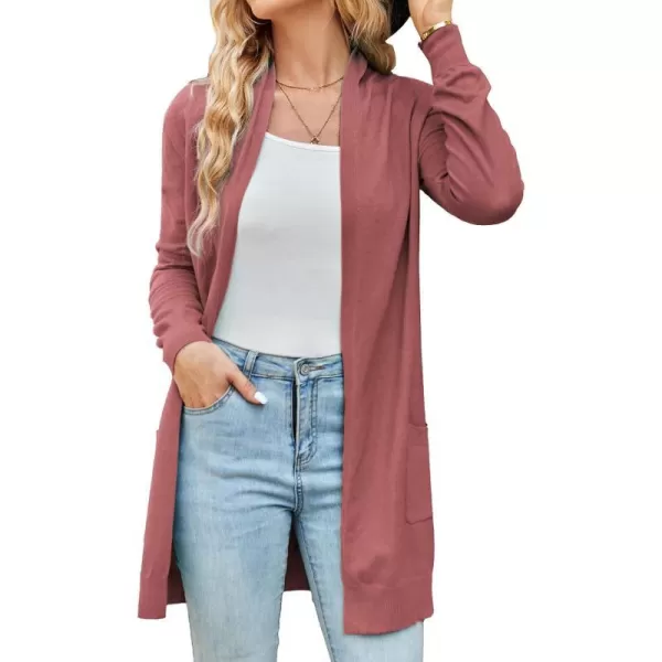 GRACE KARIN Women Lightweight Cardigan Sweaters with Pocket Long Sleeve ShrugsLight Maroon