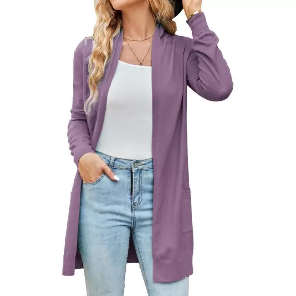 GRACE KARIN Women Lightweight Cardigan Sweaters with Pocket Long Sleeve ShrugsLight Purple