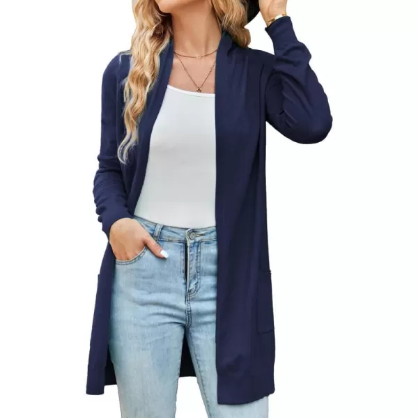 GRACE KARIN Women Lightweight Cardigan Sweaters with Pocket Long Sleeve ShrugsNavy