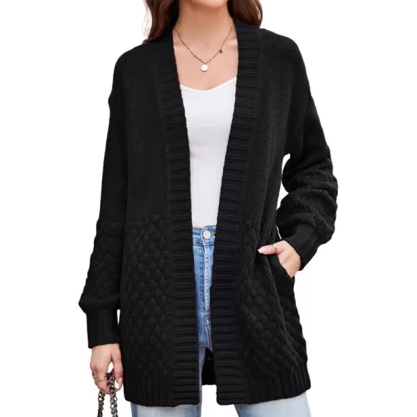 GRACE KARIN Women Open Front Cable Knit Cardigan Fall Winter SweatersBlackcable Knit