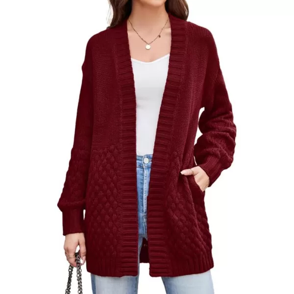 GRACE KARIN Women Open Front Cable Knit Cardigan Fall Winter SweatersWine Redcable Knit