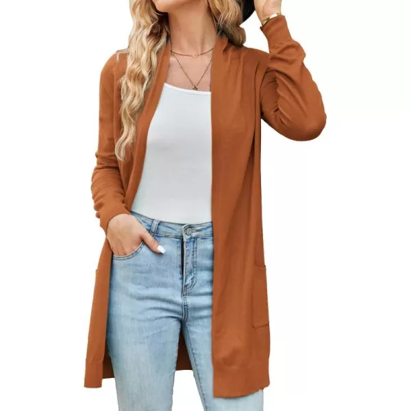 GRACE KARIN Women Open Front Cardigan Sweaters Pockets Long Sleeve ShrugsBronze