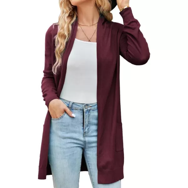 GRACE KARIN Women Open Front Cardigan Sweaters Pockets Long Sleeve ShrugsBurgundy