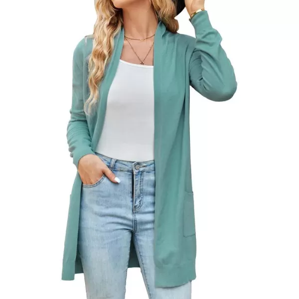 GRACE KARIN Women Open Front Cardigan Sweaters Pockets Long Sleeve ShrugsCadet Blue