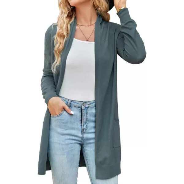 GRACE KARIN Women Open Front Cardigan Sweaters Pockets Long Sleeve ShrugsCadet Gray