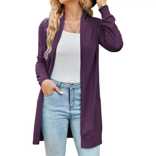 GRACE KARIN Women Open Front Cardigan Sweaters Pockets Long Sleeve ShrugsDeep Purple