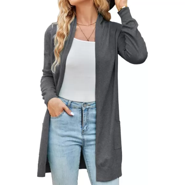 GRACE KARIN Women Open Front Cardigan Sweaters Pockets Long Sleeve ShrugsGray