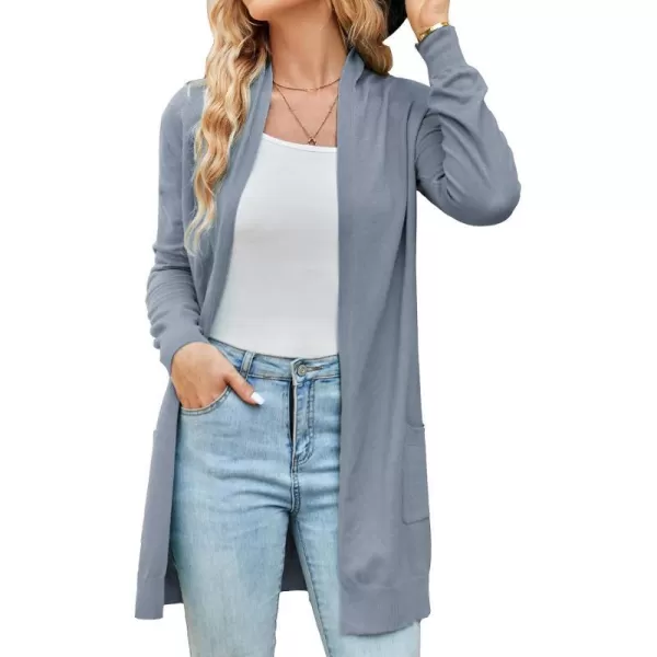 GRACE KARIN Women Open Front Cardigan Sweaters Pockets Long Sleeve ShrugsLight Blue