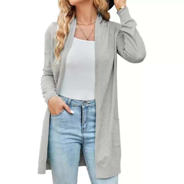 GRACE KARIN Women Open Front Cardigan Sweaters Pockets Long Sleeve ShrugsLight Gray