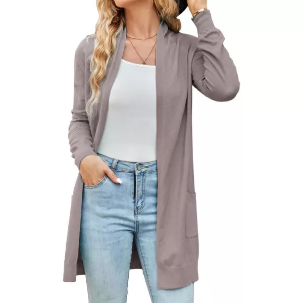 GRACE KARIN Women Open Front Cardigan Sweaters Pockets Long Sleeve ShrugsLight Purple Gray