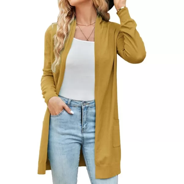 GRACE KARIN Women Open Front Cardigan Sweaters Pockets Long Sleeve ShrugsMustard