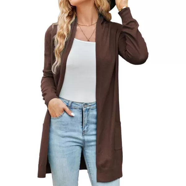 GRACE KARIN Women Open Front Cardigan Sweaters Pockets Long Sleeve ShrugsPecan