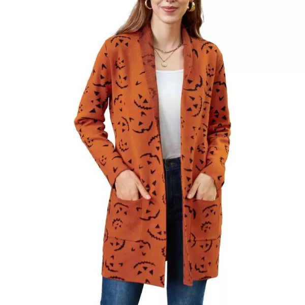 GRACE KARIN Women Open Front Cardigan Sweaters Pockets Long Sleeve ShrugsPumpkin