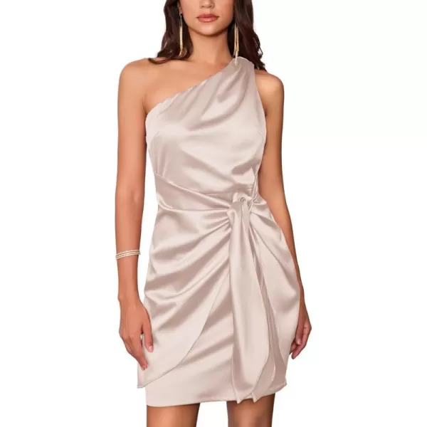 GRACE KARIN Women Satin Dress Cocktail One Shoulder Sleeveless Bodycon Tie Waist Party Mini DressesChampagne