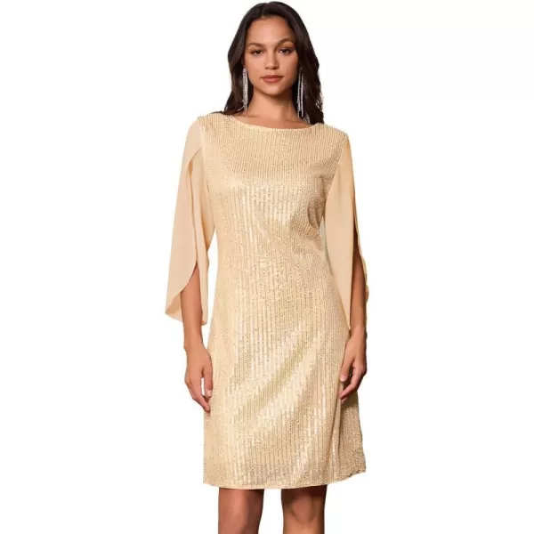 GRACE KARIN Women Sequin Dresses Shiny Sparkly Cocktail Party DressesChampagne Gold Sequin