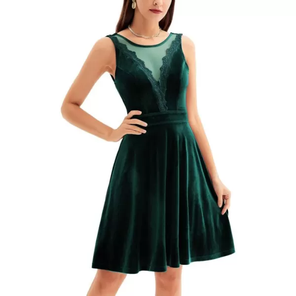 GRACE KARIN Women Sleeveless Lace Patchwork Deep VNeck A Line Flared Party DressDark Greenvelvet