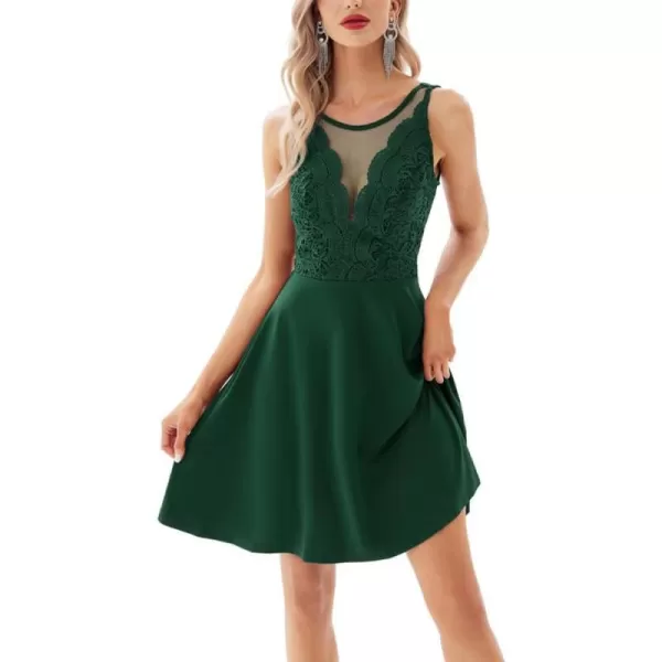 GRACE KARIN Women Sleeveless Lace Patchwork Deep VNeck A Line Flared Party DressGreen