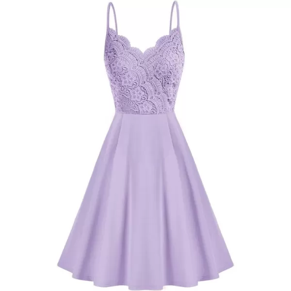 GRACE KARIN Women Sleeveless Lace Patchwork Deep VNeck A Line Flared Party DressLight Purplesleeveless