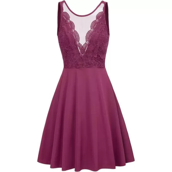 GRACE KARIN Women Sleeveless Lace Patchwork Deep VNeck A Line Flared Party DressPurple Red