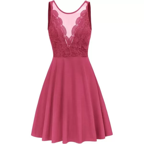 GRACE KARIN Women Sleeveless Lace Patchwork Deep VNeck A Line Flared Party DressRaspberry Wine