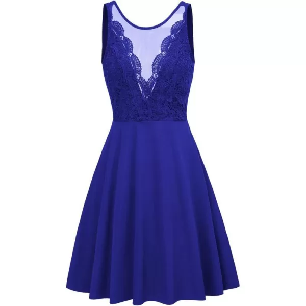 GRACE KARIN Women Sleeveless Lace Patchwork Deep VNeck A Line Flared Party DressRoyal Blue