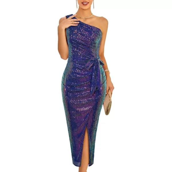 GRACE KARIN Women Sleeveless One Shoulder Sequin Dress Sparkly Glitter Wrap Dress Cocktail Wedding Maxi Dresses with SlitDazzling Purple