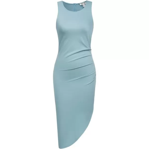 GRACE KARIN Women Sleeveless Ruched Dress Solid Crew Neck Summer Irregular Midi DressGrayish Blue