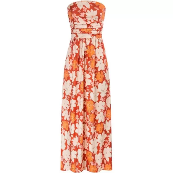 GRACE KARIN Women Strapless Casual Loose Ruched Long Maxi Dress with PocketsApricot Flower