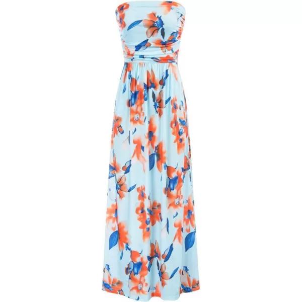 GRACE KARIN Women Strapless Casual Loose Ruched Long Maxi Dress with PocketsFlorallight Blueorange